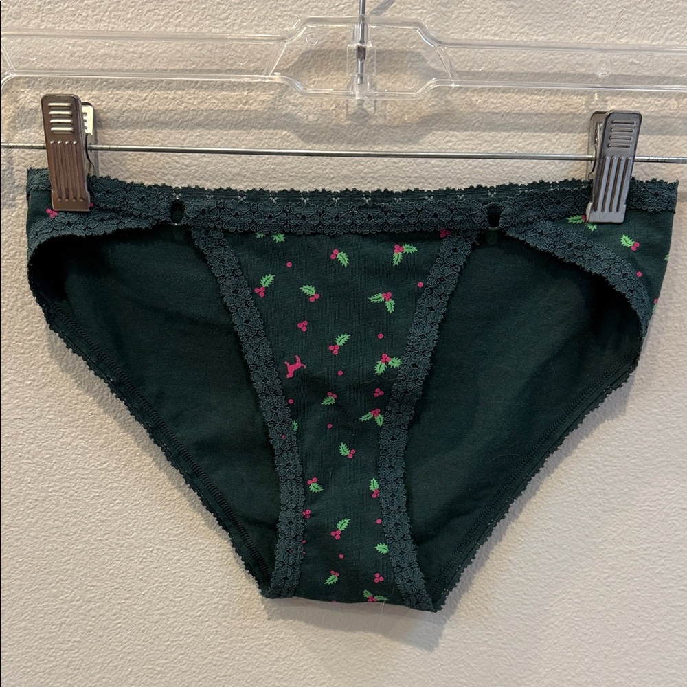 PINK Victoria's Secret Dark Green Mistletoe Bikini Small
